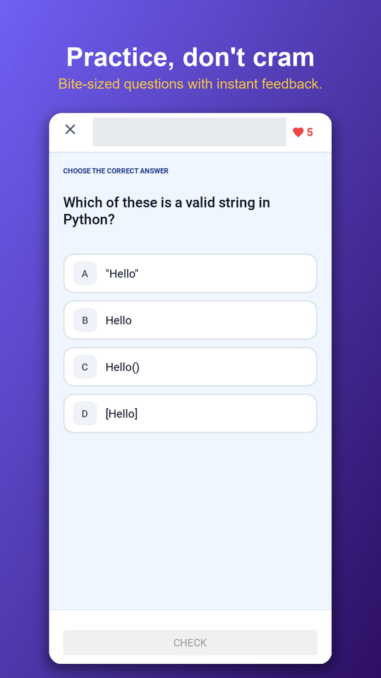 A practice question with instant feedback