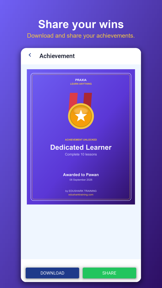 A downloadable certificate you can share